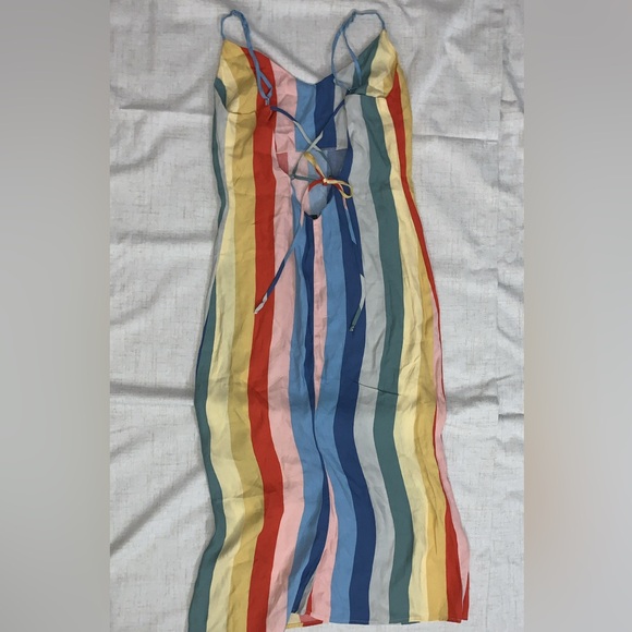 Rainbow Striped Midi/ Maxi Reformation Camisol Dress with X-Tie Back - Picture 2 of 5
